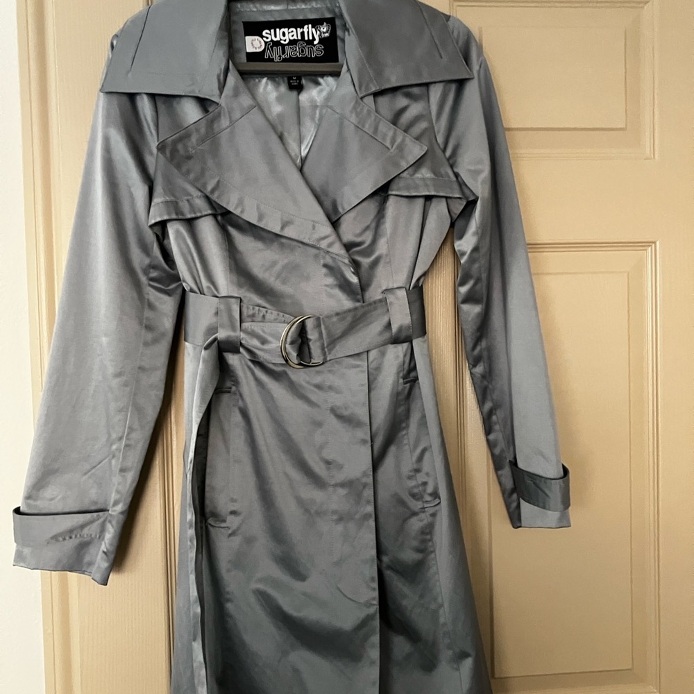 Stylish Silver Belted Trench Coat